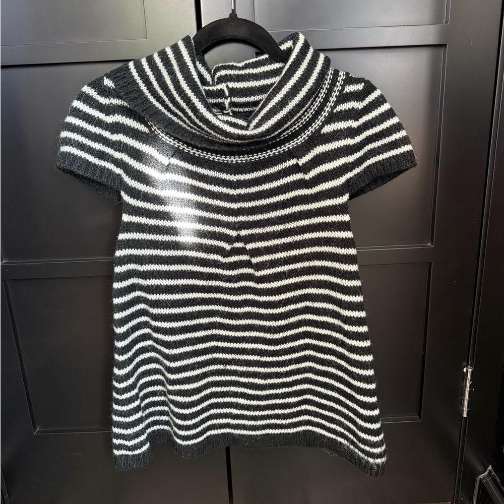 Peppercorn Black & White Striped Acrylic–Wool–Alpaca blend Cowl Neck Sweater